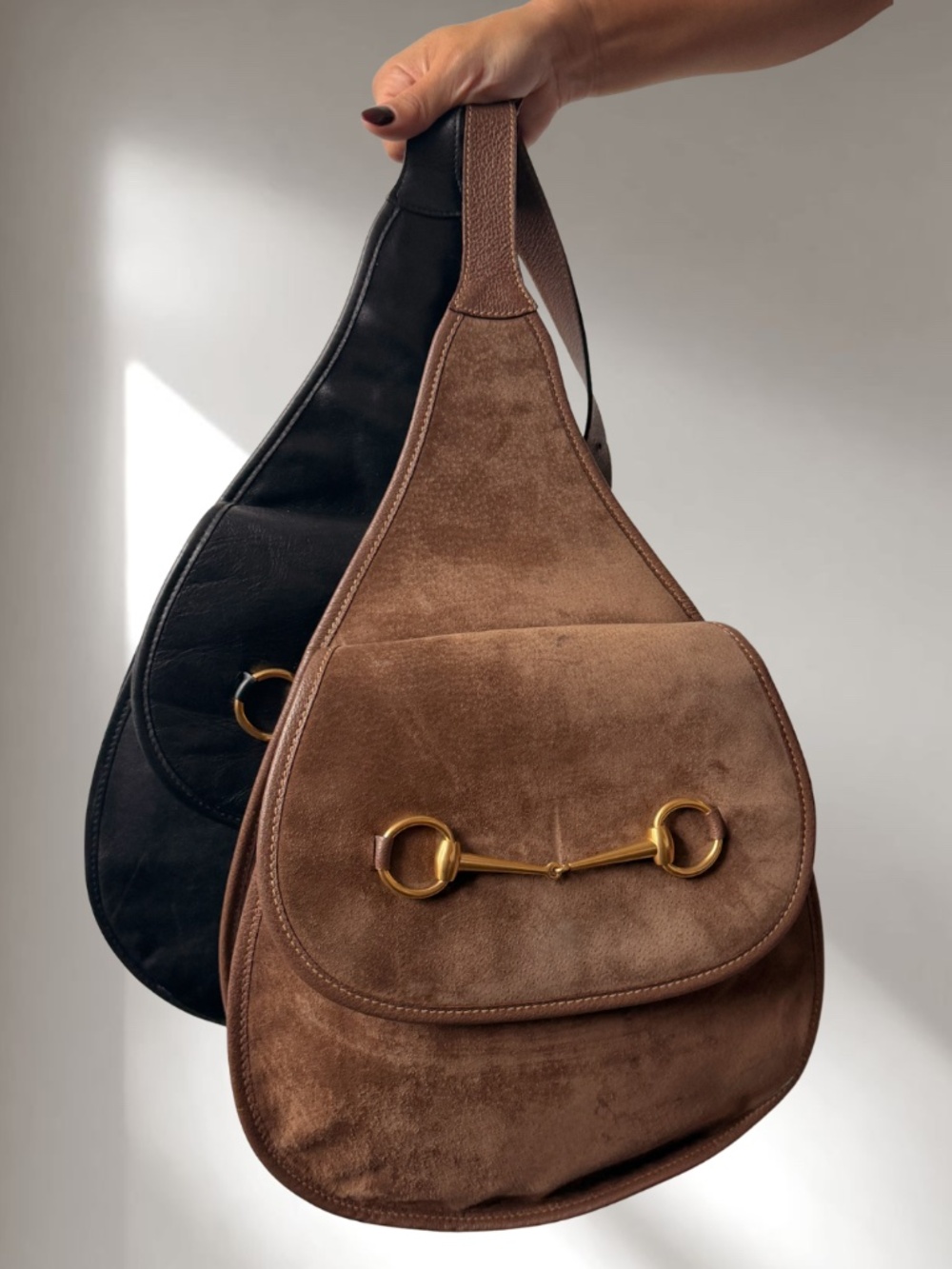 Vintage Gucci Horsebit Brown Suede Sling Bag